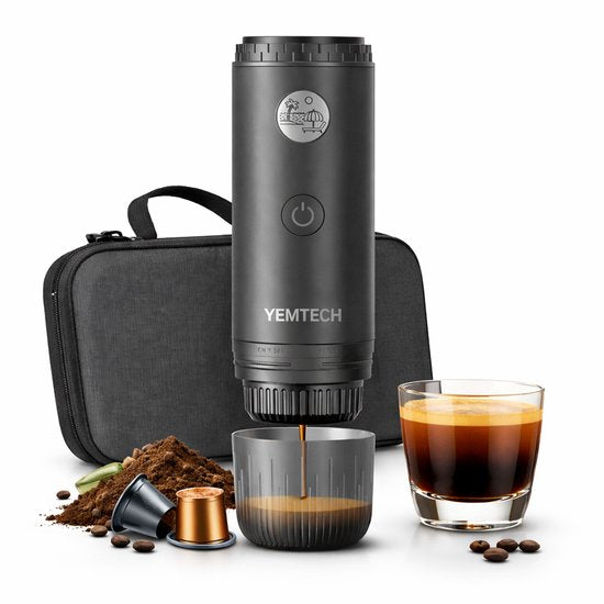 YEMTECH Yemtech® Draagbare Elektrische Espressomachine - Draagbare Espresso machine - ong. 100 ml - Mini Reis Espressomachine - Mini Koffiemachine – Oplaadbaar 7800mAh – Voor Camping, Auto Reizen(Zwart/Grijs)