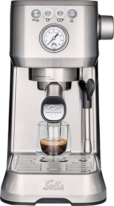 Solis Barista Perfetta Plus 1170 V2 Pistonmachine - Heerlijke Koffie Binnen 1 Minuut - Compacte en Hoogwaardige Espressomachine - Melkschuimsysteem - Zilver(Zilver)