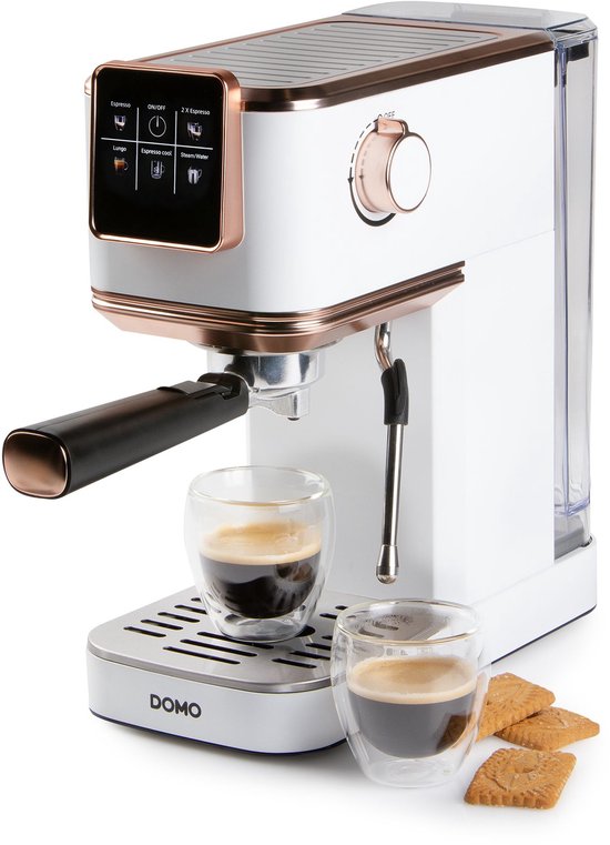 Domo DOMO DO746K Espressomachine - Met Stoompijpje - 20 Bar - Pistonmachine - Koffiecupmachine - Wit - Rosé