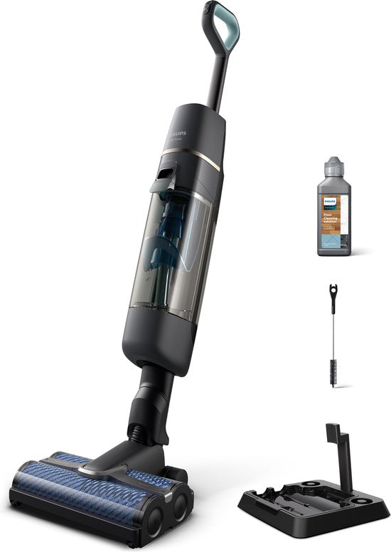 Philips Steelstofzuiger met Dweilfunctie XW7110/01 - Stofzuigen en Dweilen - Draadloos - Zonder Zak - Alle Vloertypen – LCD Scherm – Zelfreinigend - Grijs