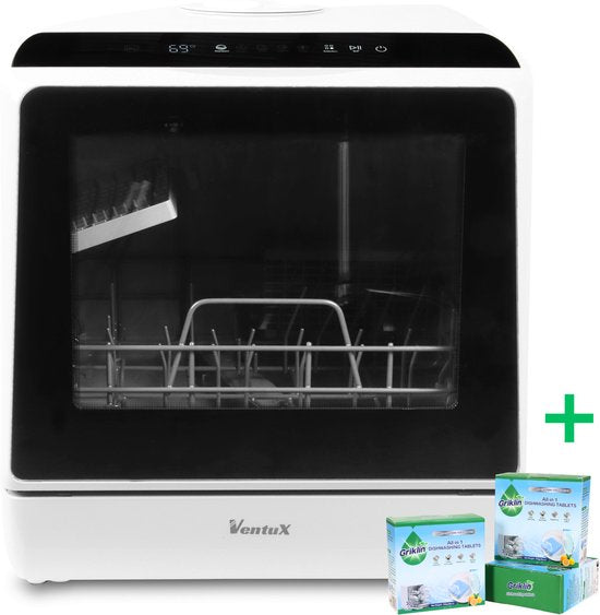 Ventux® Mini Vaatwasser Incl. App – Afwasmachine – 5 Programma’s – 900 Watt – 42,5 x 42,8 x 45,8 cm - Wit(Wit + Zwart)