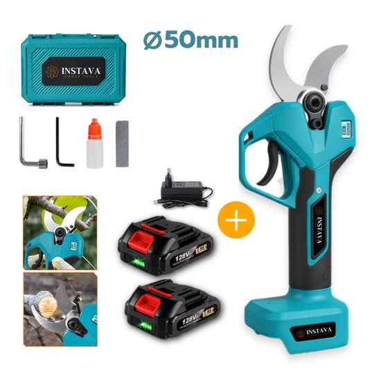Instava Elektrische Snoeischaar 50 mm – 2x Accu – Geschikt voor Makita LXT 18V Accu – Brushless Motor – LED Display – Inclusief Accessoires Opbergkoffer(50.2 mm)