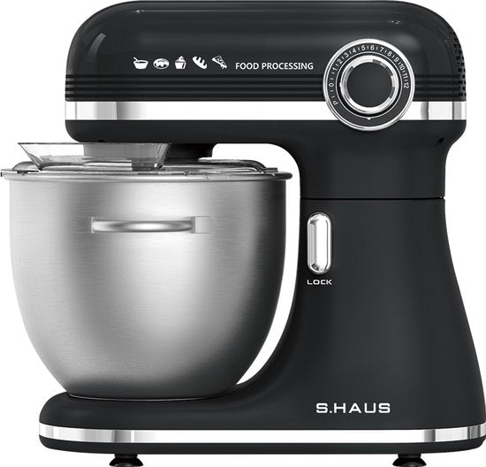 Swiss Haus® KM2307 Keukenmachine 1500W – 7.0L Keukenrobot - RVS Mengkom met Handgreep – 12 Snelheden – Multifunctionele Keukenmixer met Accessoires - Zwart(Zwart)