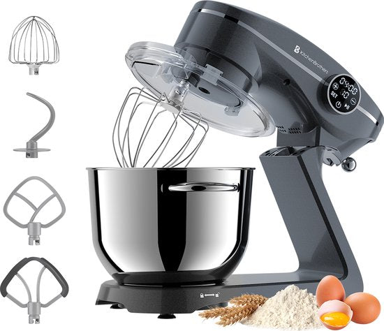 KitchenBrothers Keukenrobot - Keukenmachine - Touch Display en Timer - 6,2L - 1800W - Keukenmixer - Aluminium - Antraciet(1800W Display, Antraciet)