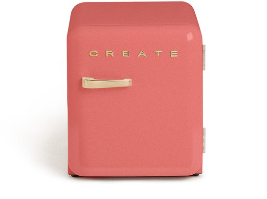 CREATE CREATE - Koelkast in retrostijl - Terracotta - Handvat Goud - FRIDGE RETRO 48L
