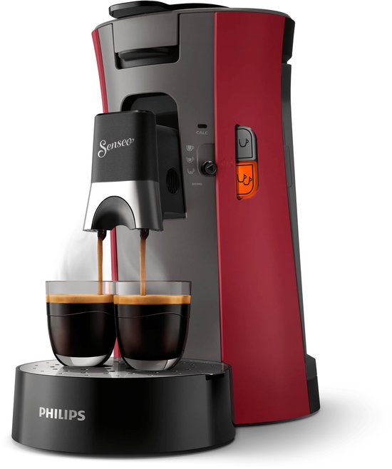 Philips Senseo Select Koffiepadmachine CSA240/90 - Keuze uit 1 of 2 Kopjes - Instelbare Intensiteit - Automatische Uitschakeling - Rood en Kasjmiergrijs(Rood, Grijs)