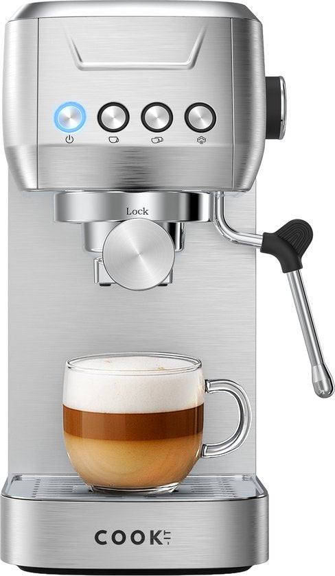 Media Evolution Espressomachine 20 Bar - Piston Koffiemachines RVS - Met Stoompijpje - Coffee Machine - 1,3L Waterreservoir - COOK-IT