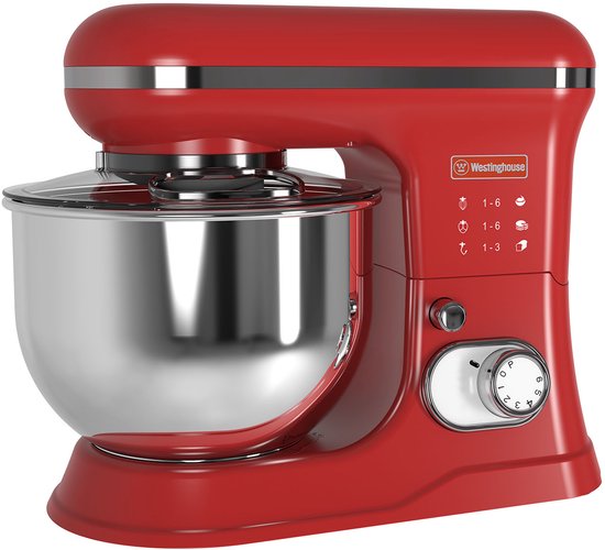 Westinghouse Retro Standmixer - 1200W - Keukenmachine 5L Mengkom - Keukenrobot - Keukenmixer - Foodprocessor - Rood(Rood)