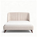 Een bed van stof met een beige kleur en afmetingen van 200 x 160 x 100cm
