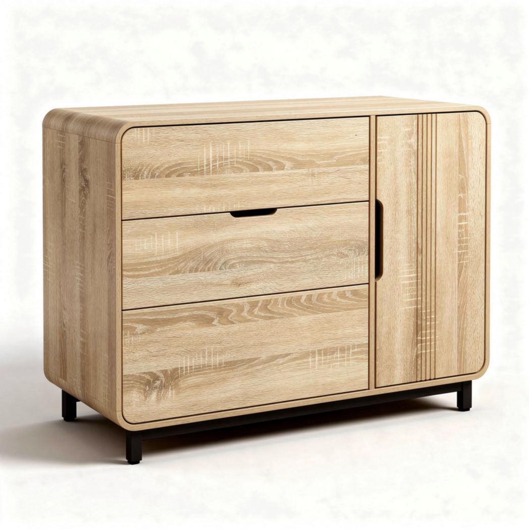Houten kast met drie lades en één deur 80 x 40 x 70cm naturel eiken kleur