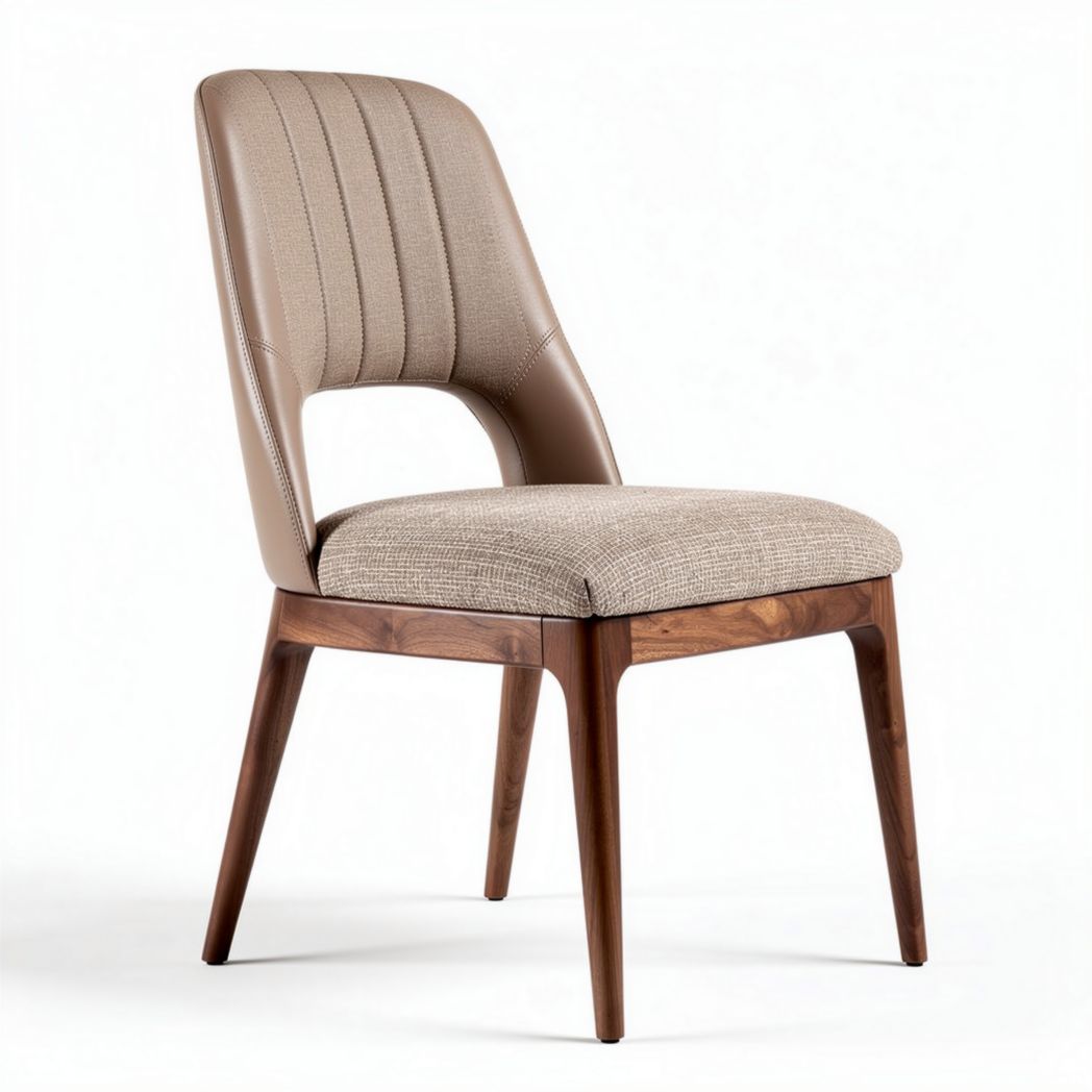 Stoel van gestructureerde stof met houten poten 45 x 50 x 90cm beige