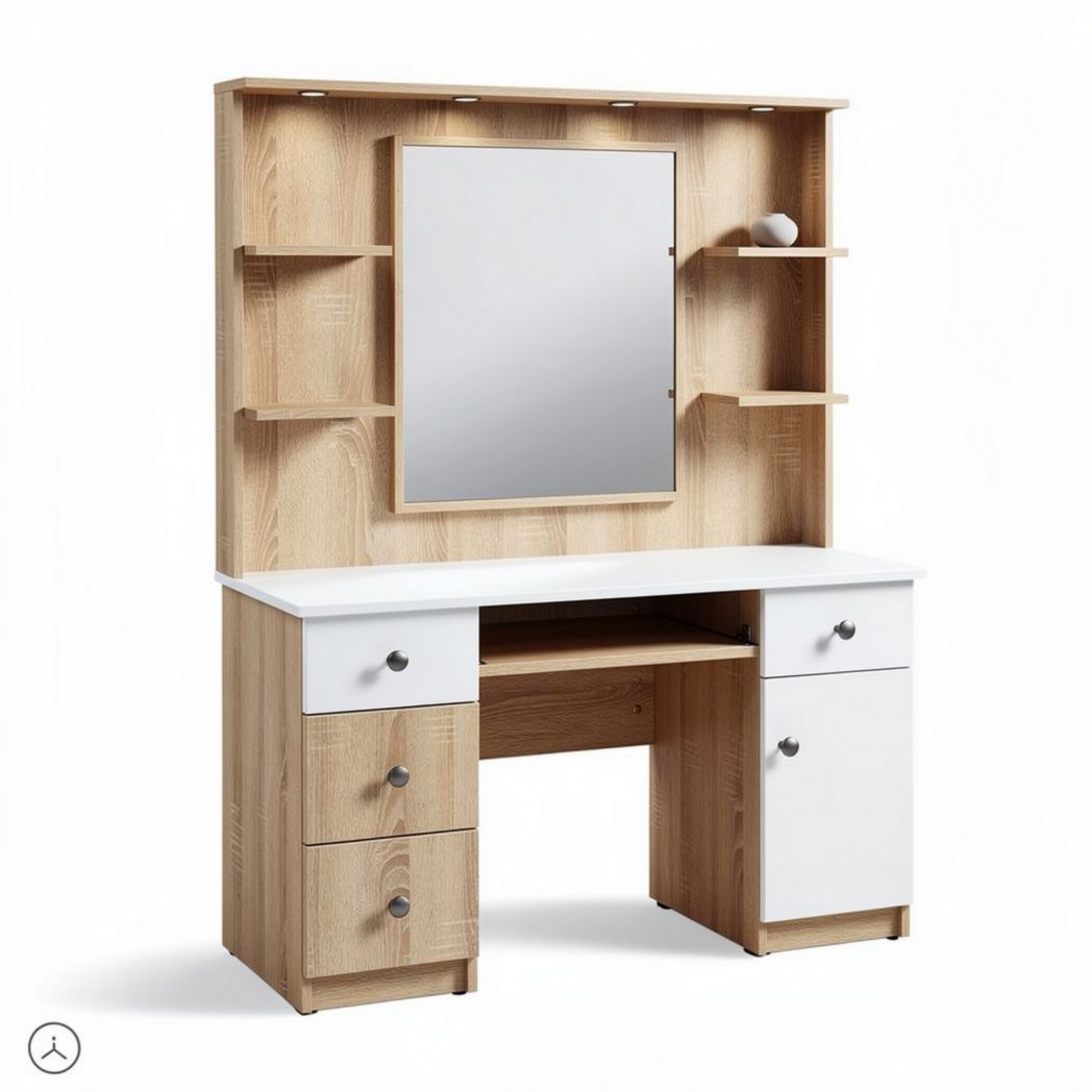 Maakbare kaptafel met spiegel en opbergmogelijkheden in houtkleur 120 x 40 x 160cm