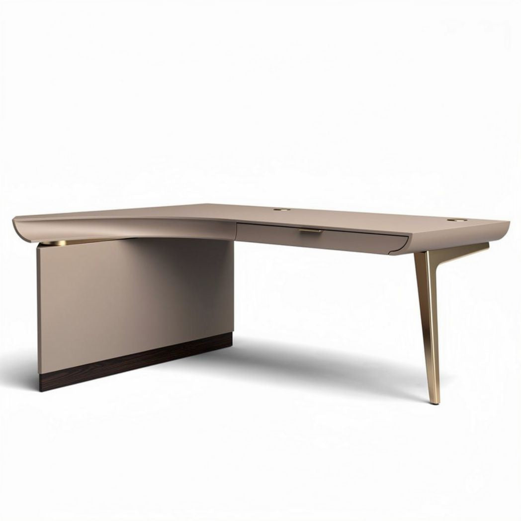 hoeken bureau in beige met lade 150 x 75 x 75 cm van hout en metaal