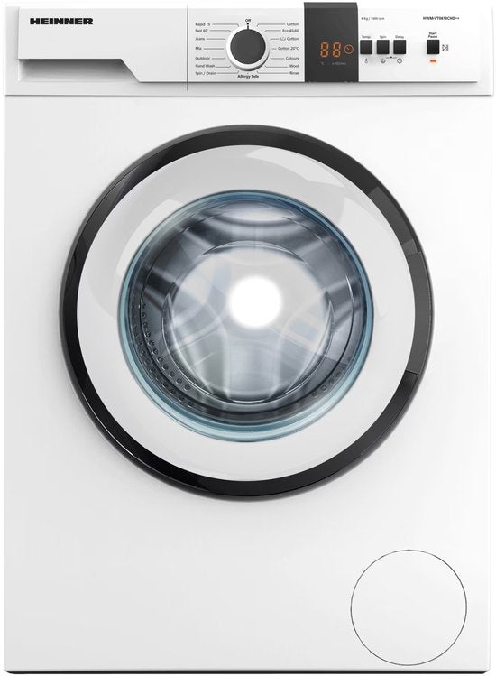 Heinner HWM-VT0610CHD++ Wasmachine 6 kg – 15 Programma’s – Allergievriendelijk – LED-Display – 1000 tpm – Kinderslot – Wit – 5 Jaar Garantie