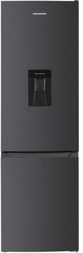 Heinner Koel-vriescombinatie 260L met Waterdispenser - Vrijstaand - Vingerafdrukbestendige Afwerking - Antracietgrijs - Energielabel E - 180 cm - 40 dB - Omkeerbare Deur - 5 Jaar Garantie - HC-HM260DGWDE++(Antraciet)