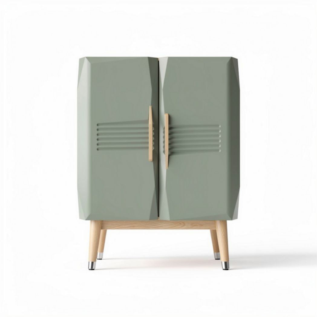 Groen kast met houten handvatten en gestructureerde deuren 90 x 60 x 120cm