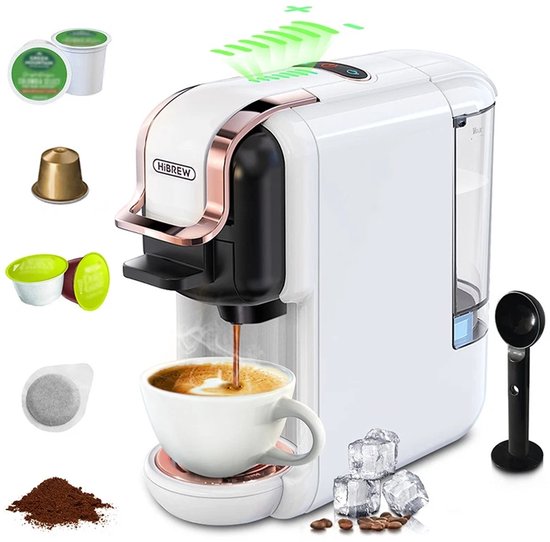 HiBrew HiBREW H2B Koffiemachine - 5-in-1 - Nespresso, Dolce Gusto, K-Cup, ESE en Gemalen Koffie-WIT