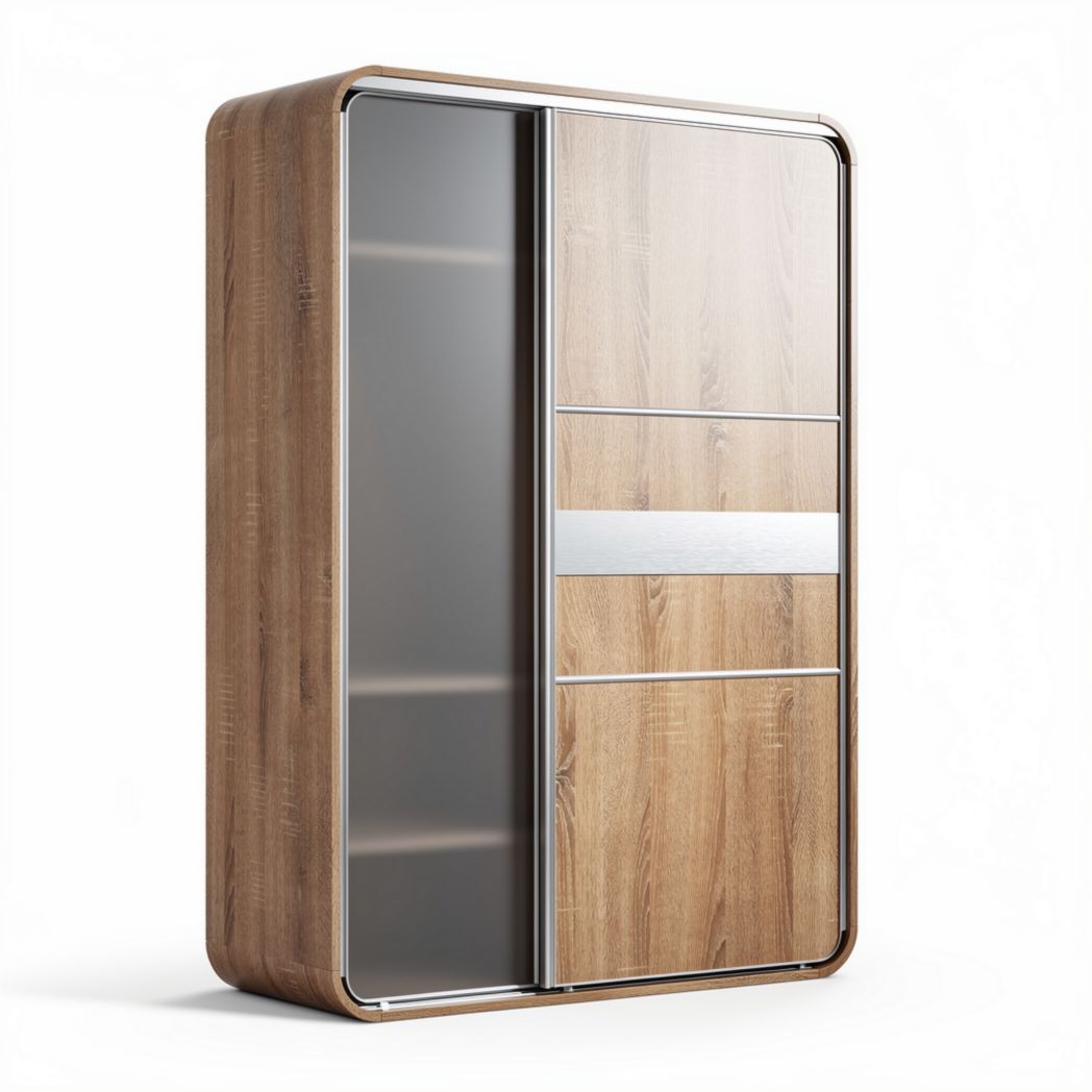 Houten kast met schuifdeuren en glazen panelen 80 x 40 x 120cm