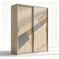 Kast met schuifdeuren in hout en glazen elementen afmetingen 180 x 90 x 210cm