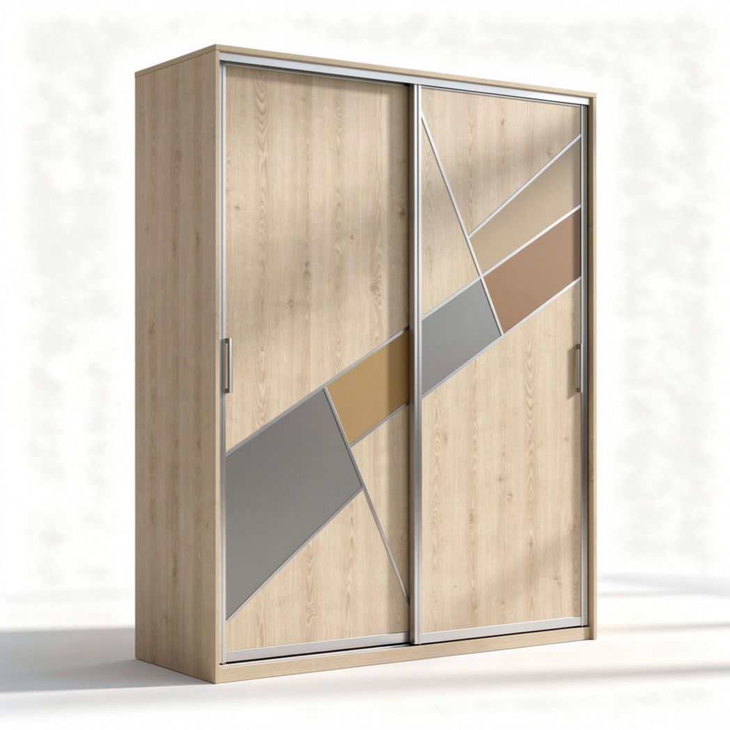Kast met schuifdeuren in hout en glazen elementen afmetingen 180 x 90 x 210cm