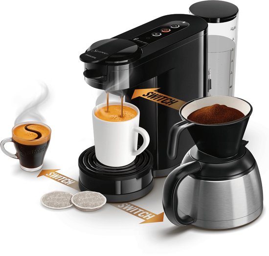 Philips Senseo Switch HD6594/62 - Combinatiekoffiemachine - Filterkoffie en cups - 1L inhoud - Halfautomatisch(Zwart)