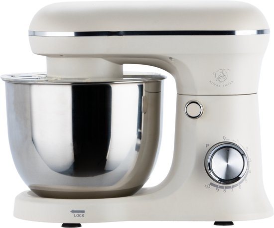 Royal Swiss® - Keukenmachine Keukenrobot met Mengkom 5L - 1500W Planetair Mengsysteem - 10 Snelheden + Pulse - RVS Mengkom - Roze(Crème)