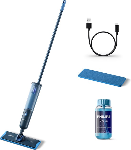 Philips OneUp Elektrische Dweil 3000 series XV3101/01 - Dweilsysteem - Vloerreiniger - Vuil water opzuigen - 1 stand - 50min dweilen - Geen emmer nodig(50/USB-C kabel， Dweildoek， Schoonmaakmiddel)