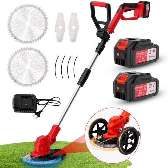 OUTIGO Accu grasmaaier - grasmaaier met 2*21V 4.0Ah accu - verstelbare telescopische handgreep - 3 soorten messen - Accu grastrimmer met accu - Accu grasmaaier voor tuinieren
