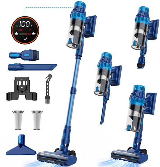 Bollit Steelstofzuiger Draadloos zonder Zak - 425W - Draadloze Stofzuiger - Kruimeldief Snoerloos - Vacuum Cleaner - Handstofzuiger - Stofzuiger Steel met Hepa Filter - Stofzuiger Huisdieren - Zakloze Stofzuiger(425W)