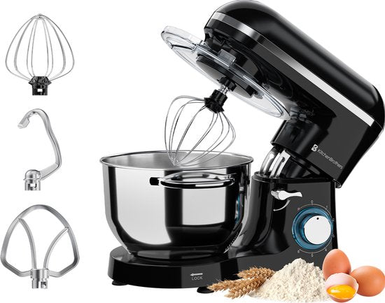 KitchenBrothers 2000W Keukenmachine - Keukenrobot - 6,2L - Mixer met Mengkom - Keukenmixer - Zwart(Zwart)